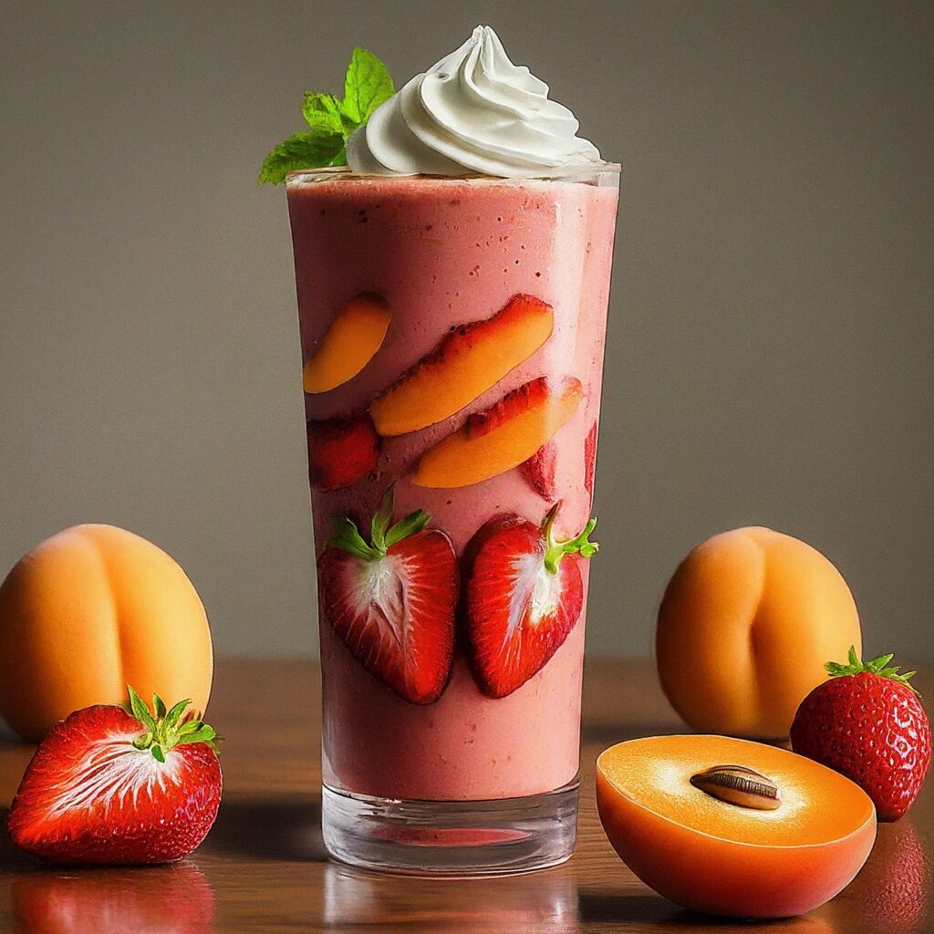 Indulge in the irresistible blend of ripe apricots and juicy strawberries with this refreshing smoothie. Simply blend together apricots, strawberries, banana, Greek yogurt, almond milk, and a touch of honey for a vibrant and nutritious beverage that's perfect for any time of day.